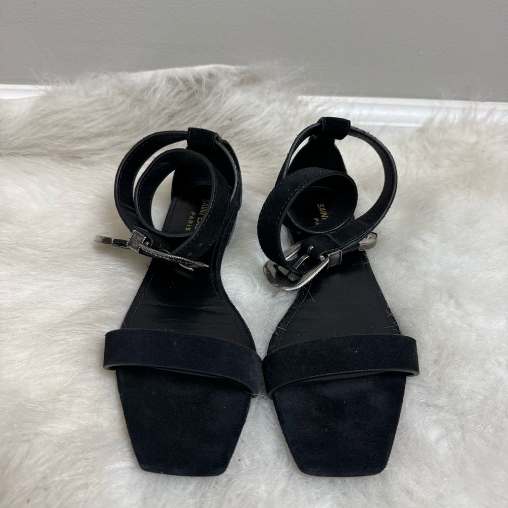 Saint Laurent Mica Buckle Suede Flat Gladiator Moto Sandals 36 - Picture 7 of 13